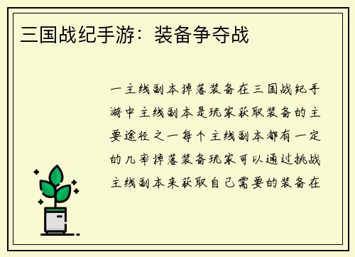 三国战纪手游：装备争夺战