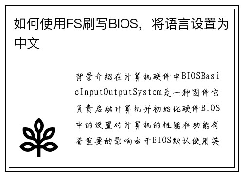 如何使用FS刷写BIOS，将语言设置为中文
